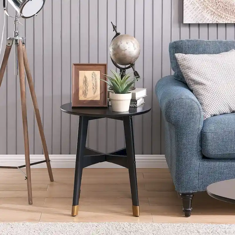 Round Midcentury Modern Wood Side Table