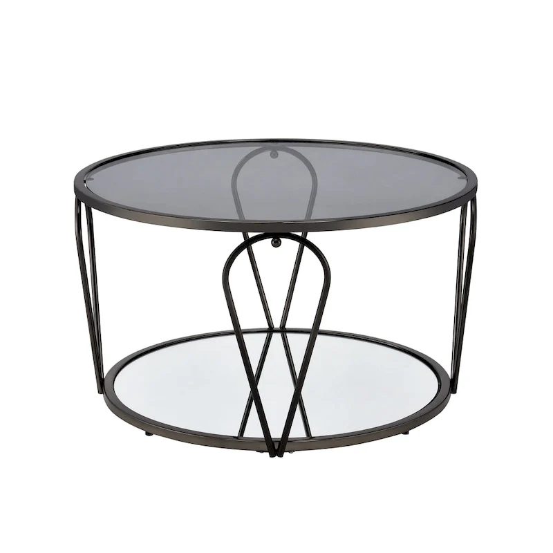 Gable Glam 2-Piece Glass Top Coffee Table Set with Shelf by Furniture of America