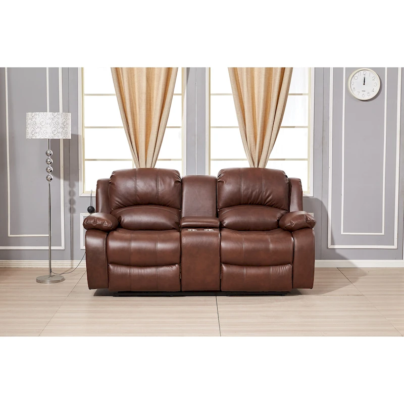 Betsy Furniture Bonded Leather Power Rclining 2-seat Loveseat with Console 8018