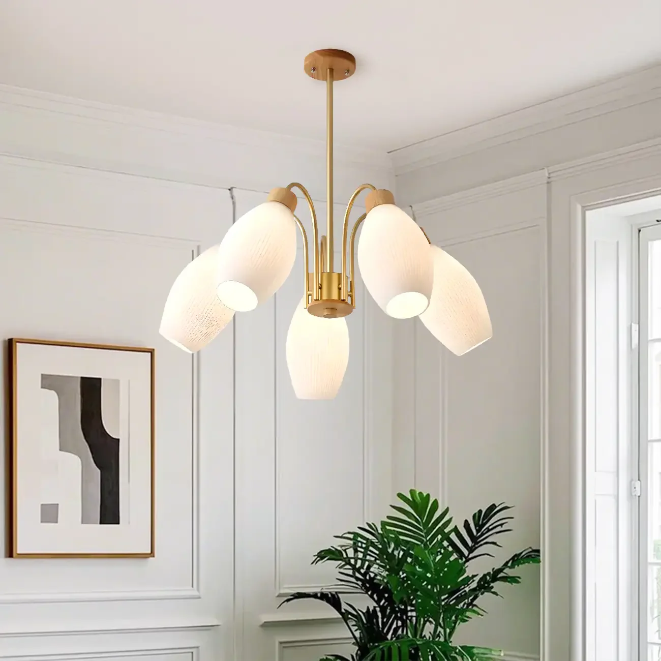 Modern Adjustable White Chandelier with Glass Shades
