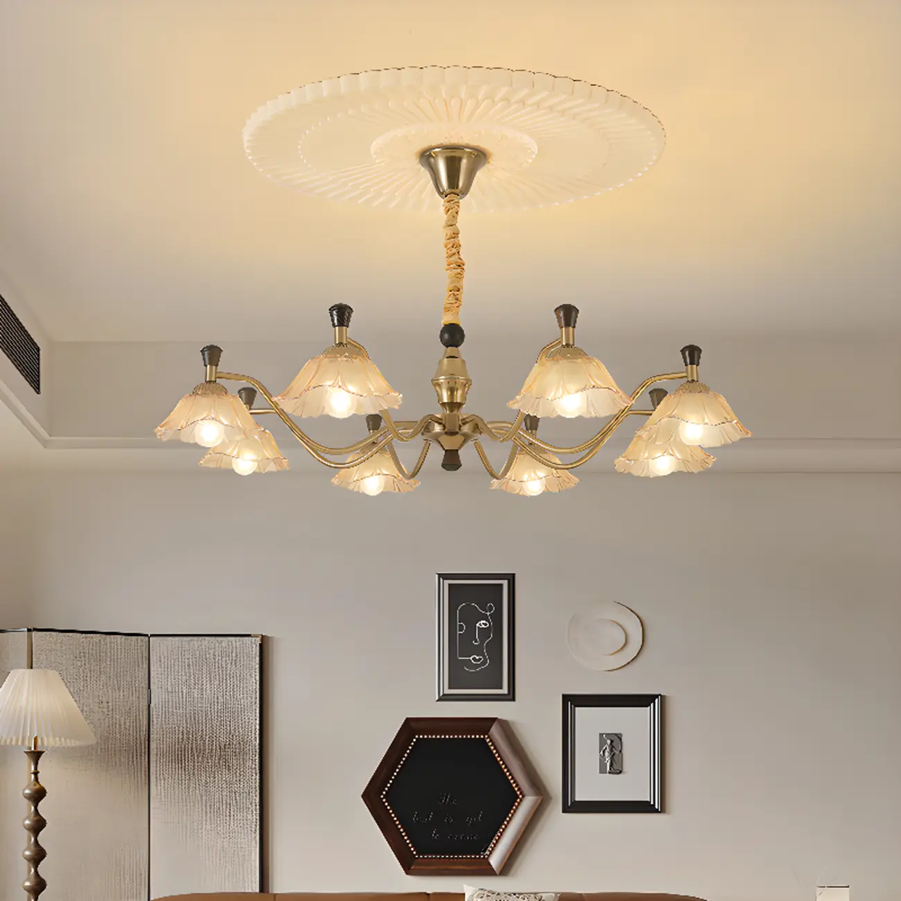 Modern Adjustable Gold Flower Glass Chandelier 6/8 Lights