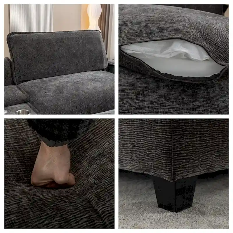 112.6 Chenille Upholstered Sectional Sofa with Two Removable Ottoman