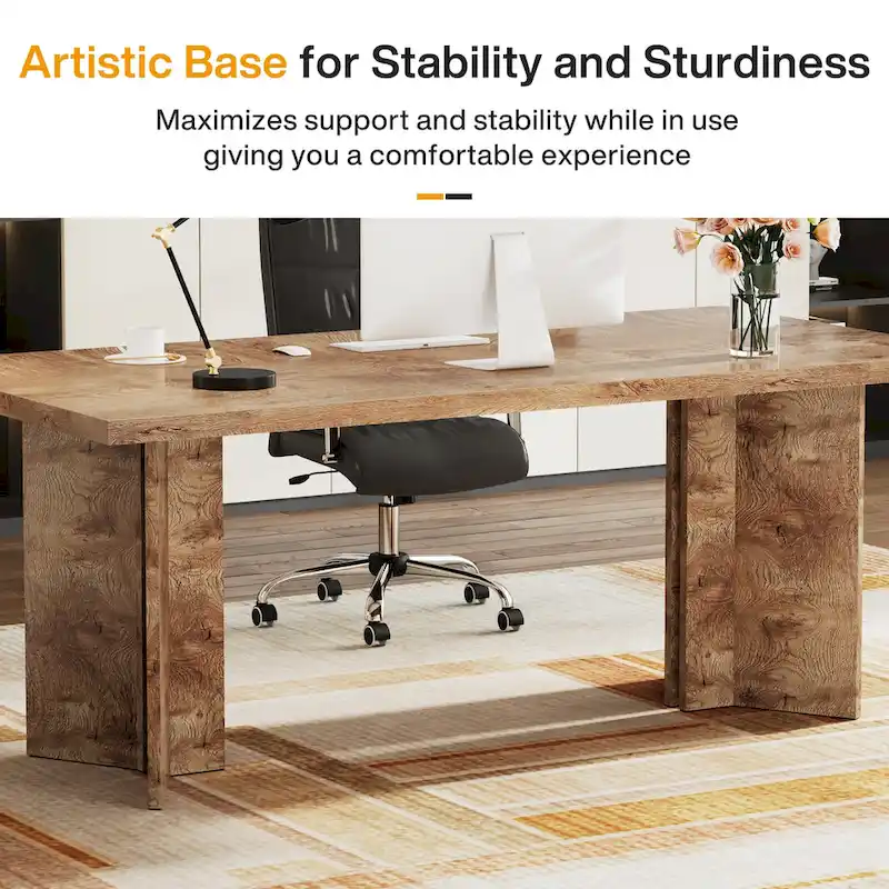 63-Inch Executive Office Desk, Modern Wood Large Computer Desk