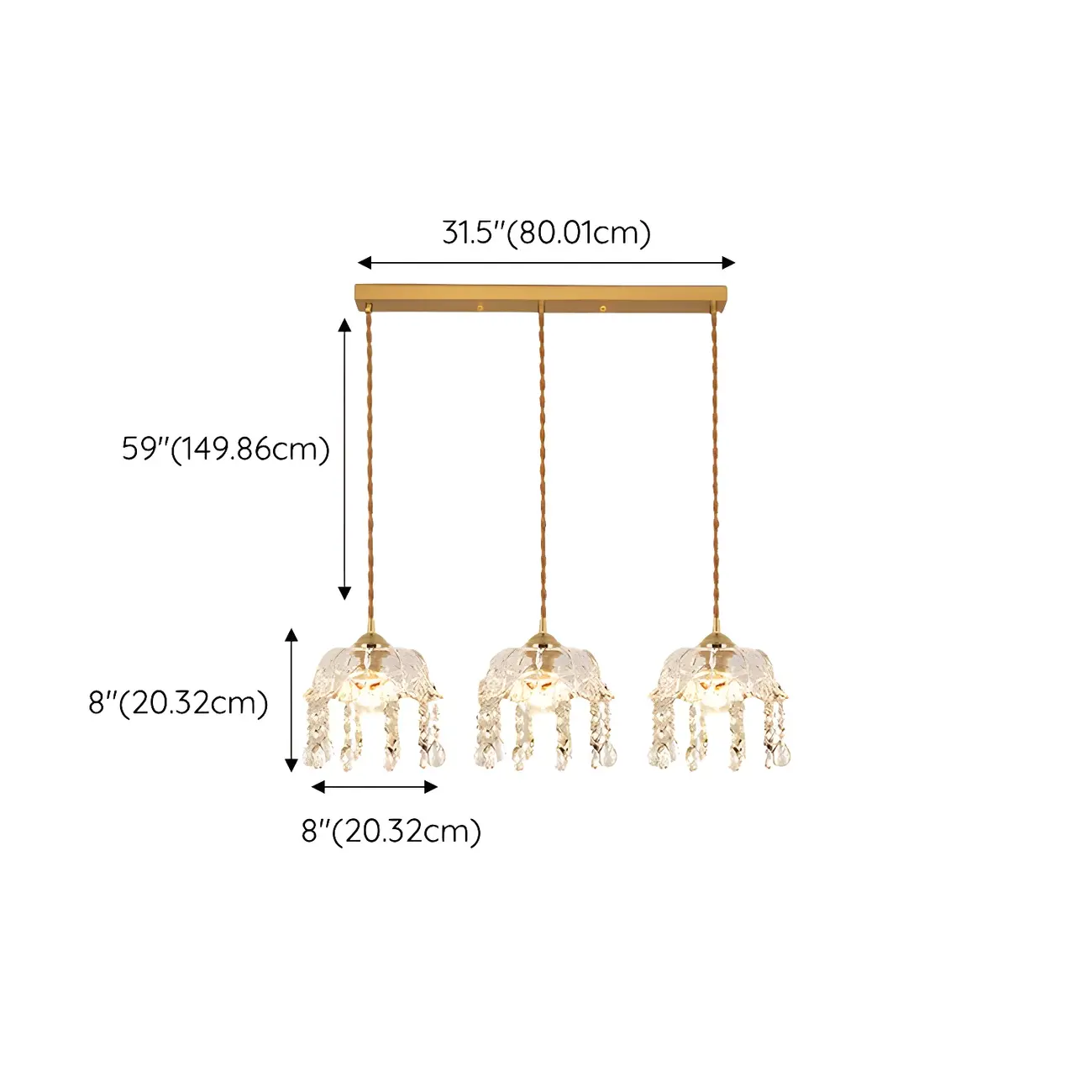 Elegant Glass-Crystal Gold Island Pendant Lights
