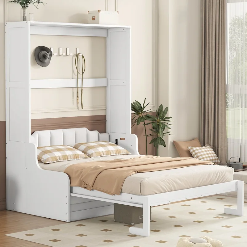 White Modern Queen Murphy Bed with Cushion
