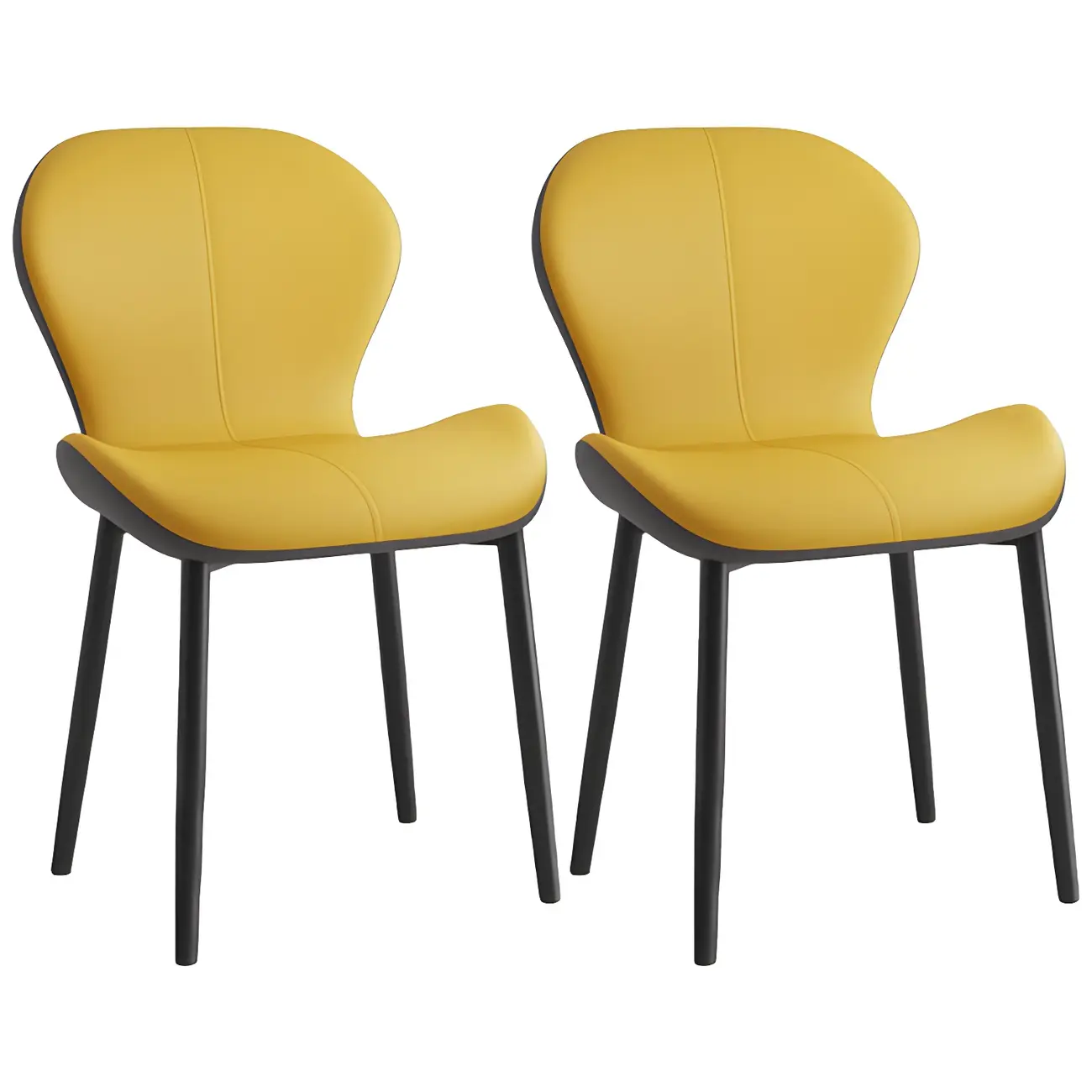 Art Deco Curved Back Leather Dining Chair Solid Back