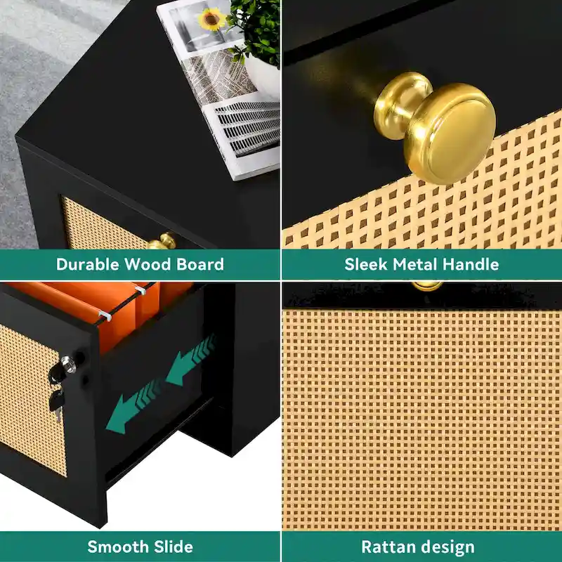 Moasis 15-inch Deep 4 Drawers Rattan Vertical File Cabinet with Lock