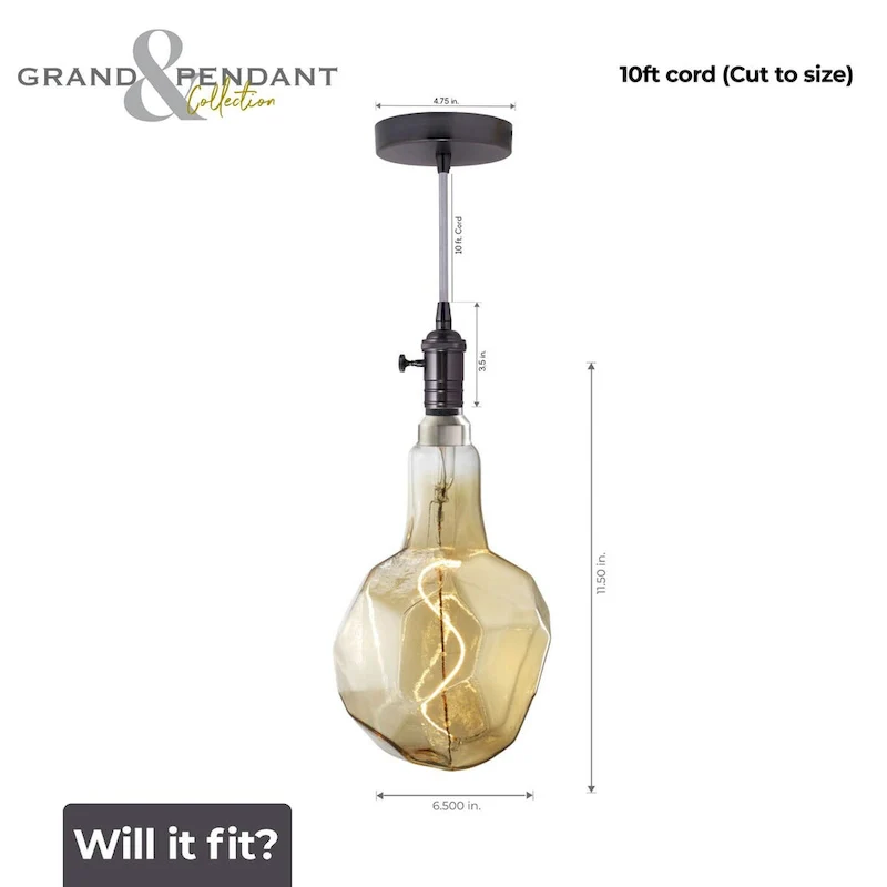 Bulbrite LED Grand Bulb and Pendant Kit of (1) 4 Watt Antique Glass 12  Jewel Shaped Bulb