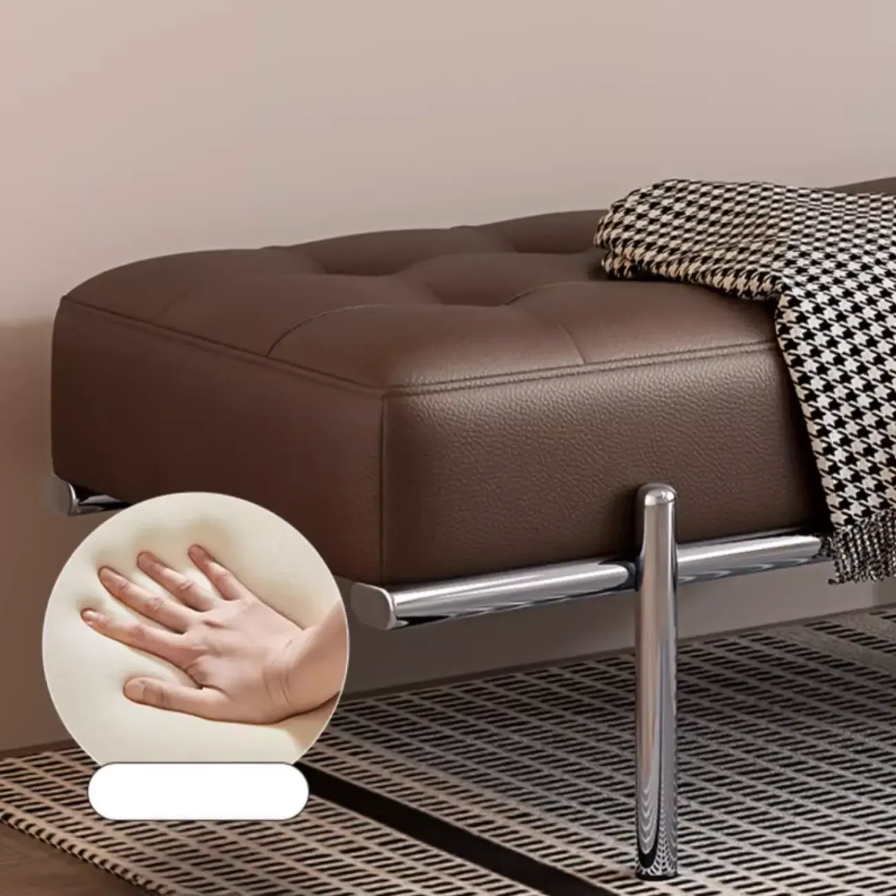 Modern Leather Upholstered Tufted Bedroom Bench