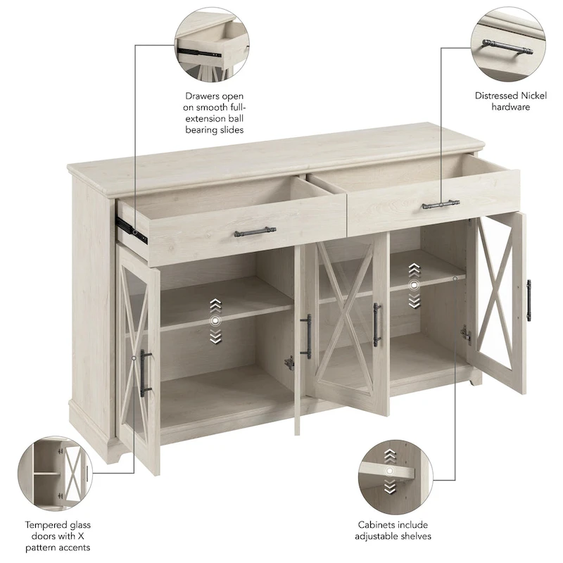 Lennox 60W Sideboard Buffet Cabinet with Drawers by Bush Furniture