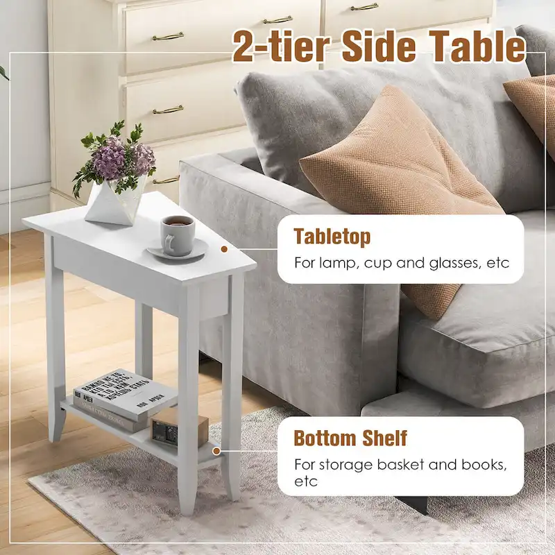 Gymax 2-Tier End Table Irregular Narrow Sofa Side Nightstand w/