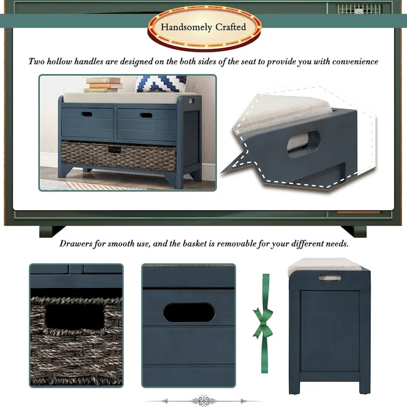 Fully Assembled Shoe Bench with Removable Cushion