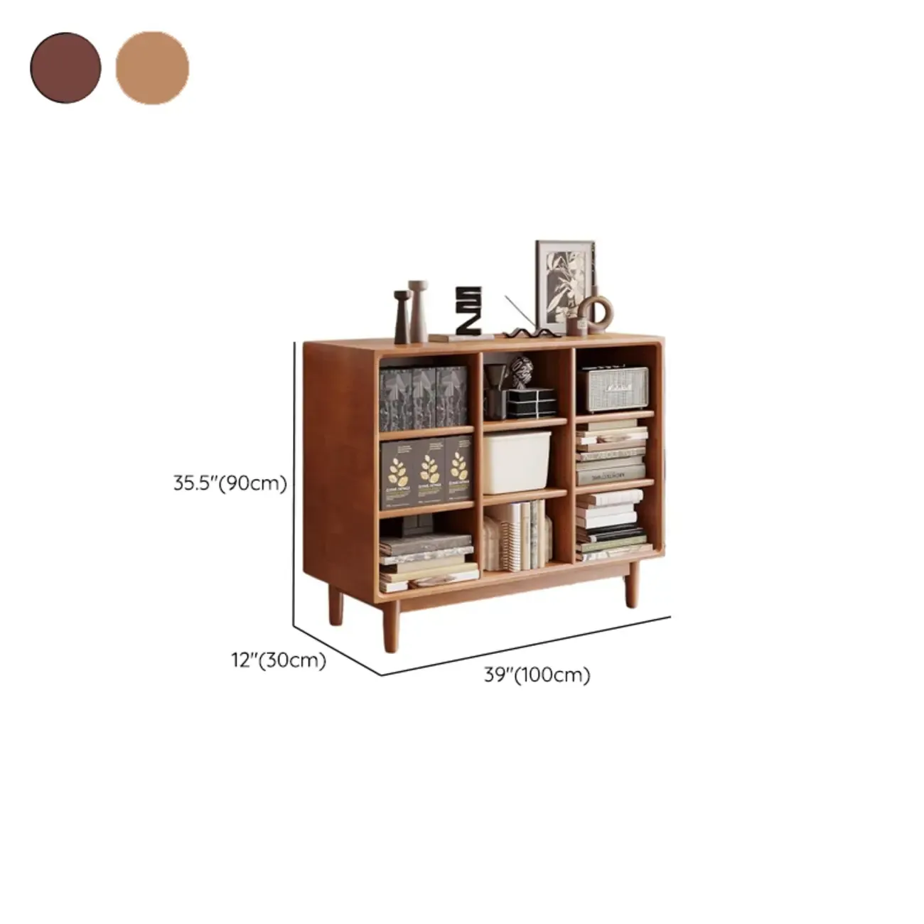 Mid Century Modern Oak Wood Closed Back Standing Bookcase