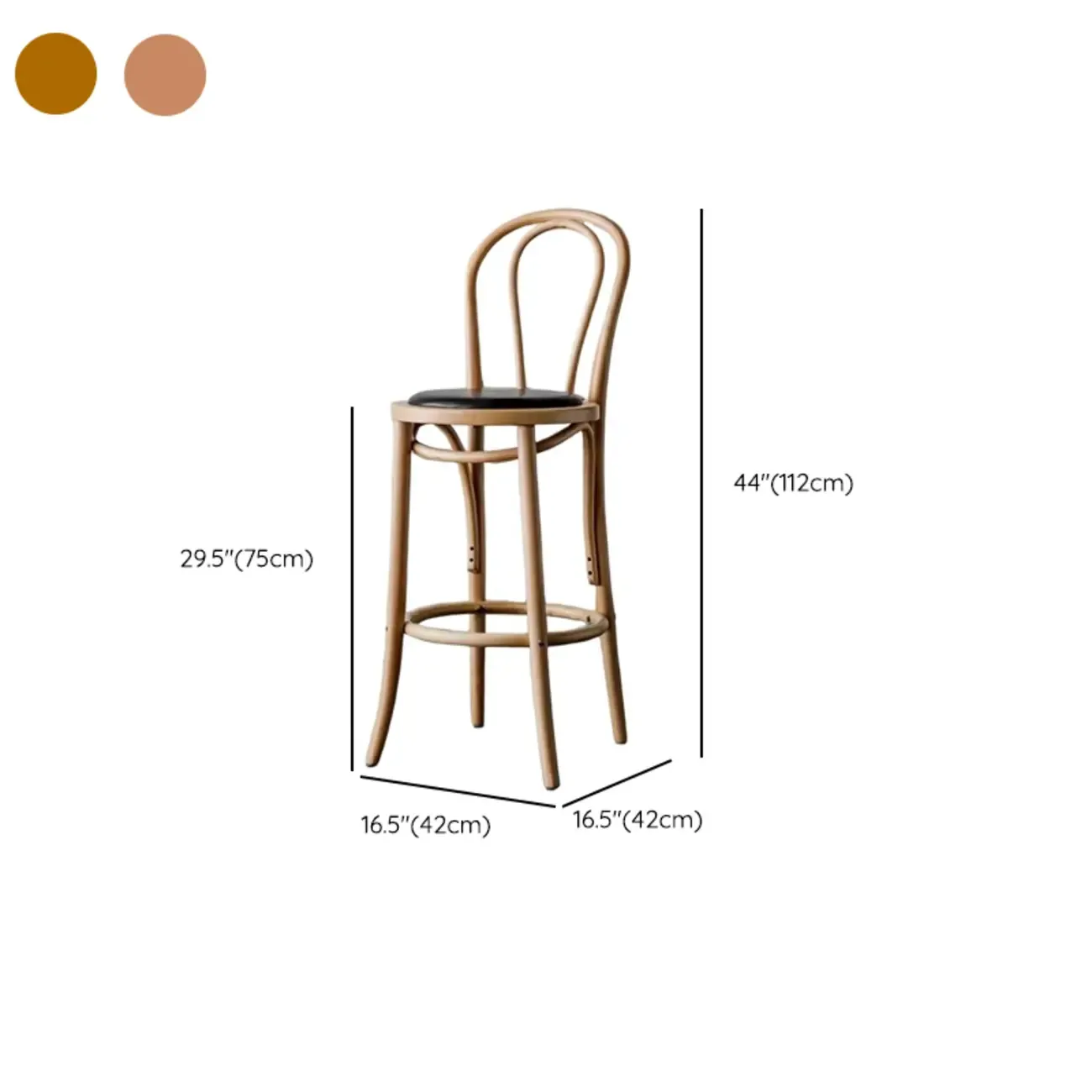 Walnut Beech Wood Leather Seat Bar Stools with Back