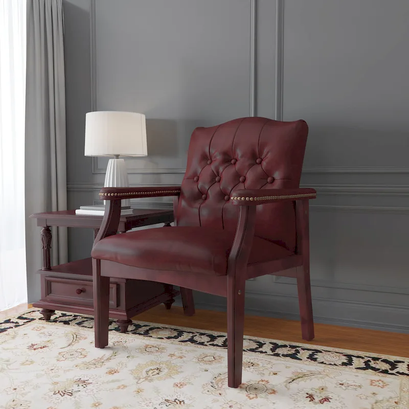 Boss Button-tufted Vinyl Guest Chair with Antique-brass Nailhead Trims