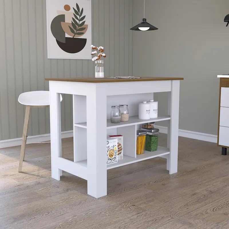 3-Shelf Wooden Casual Kitchen Island