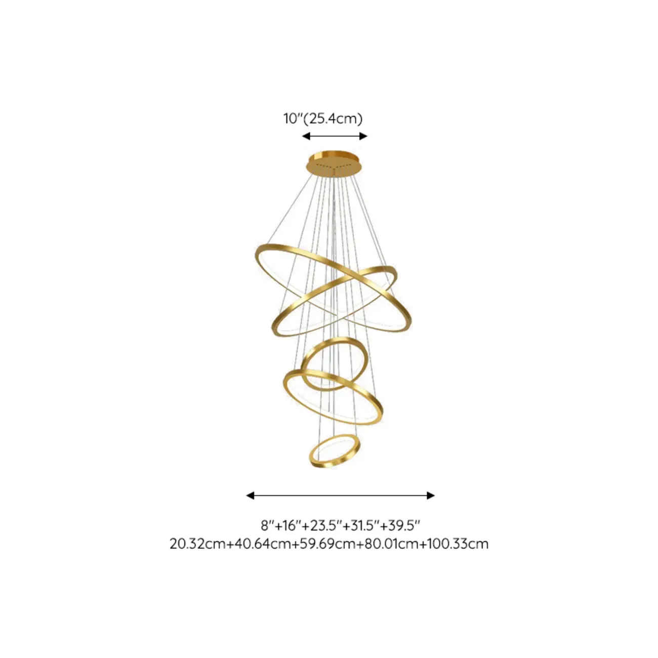 Modern Gold Ring Stairwell Chandelier Warm Light LED