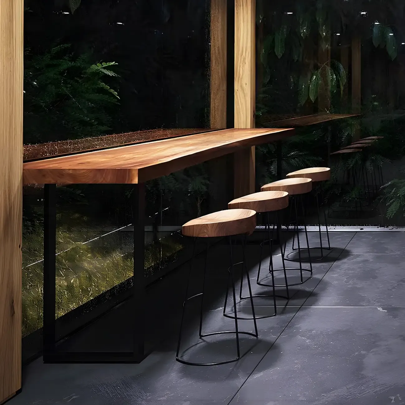 Scandinavian Brown Wooden Black Metal Base Bar Tables