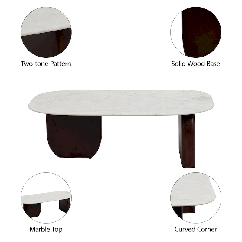 Sagebrook Home Modern Marble and Wood 16H Abstract Oval Coffee Table - 48 x 24 x 16