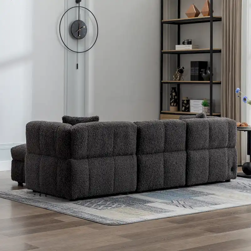 87.7  Sectional Sofa Cozy Teddy Fleece Fabric Sectional Sofa Couch