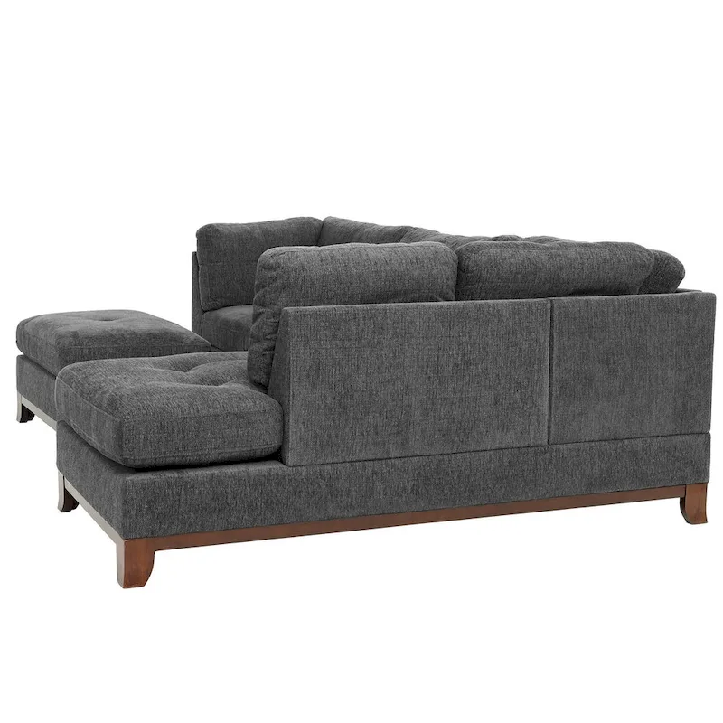 Poundex 3 Piece Fabric Sectional Sofa Set with Ottoman