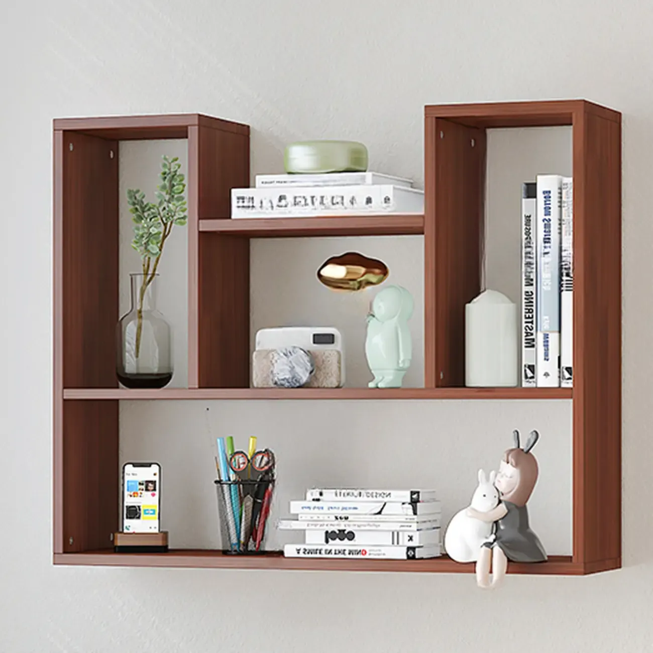 Modern Wooden 3-Tier Open Back Wall-Mounted Bookcase