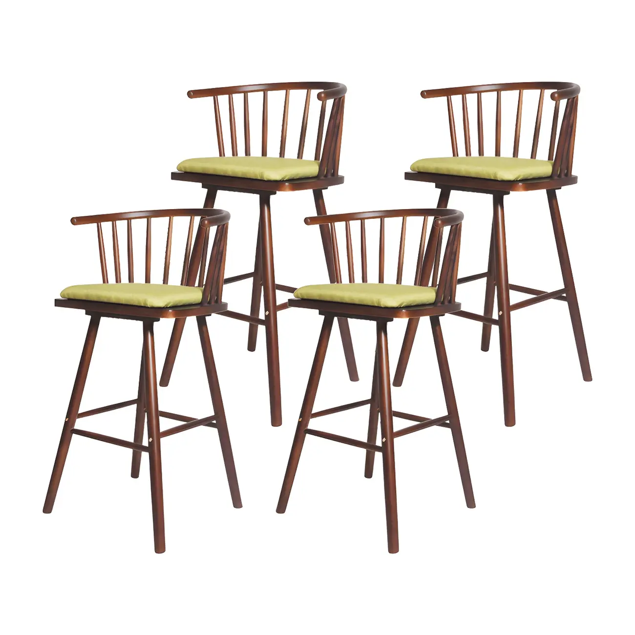 Traditional Wooden Low Back Bar Stool with Cushioned Seat
