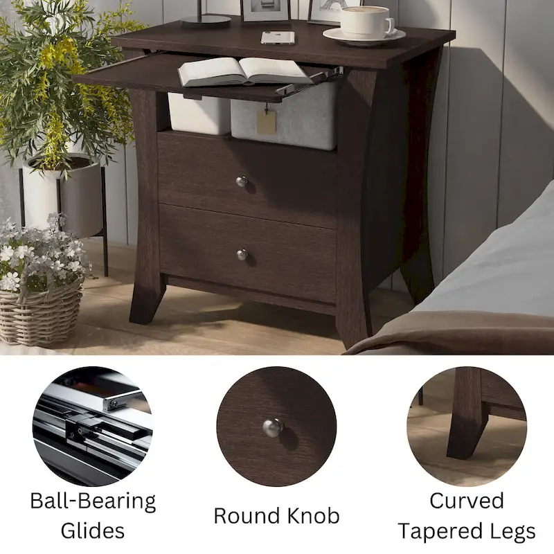 Mendolla Transitional Wood 2-Drawer Nightstand with Shelf by Furniture of America