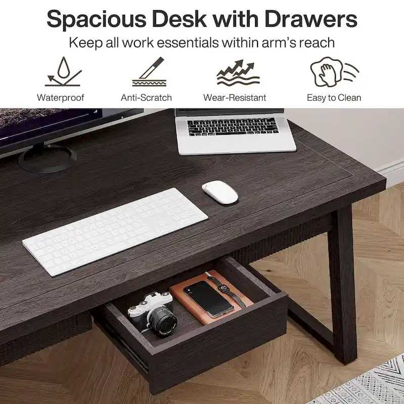 Executive Desk, Computer Desk with Drawer, Solid Wood