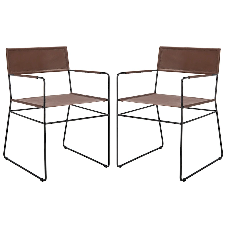 SAFAVIEH Bernardine Leather Dining Chair (Set of 2) - 21.7 W x 19.7 L x 31.9 H - 22Wx20Dx32H
