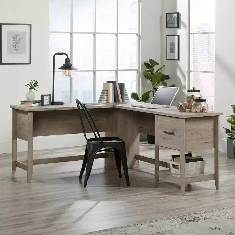Sauder Summit Station L Desk Laurel Oak: Home Office Furniture with File Storage & Cable Management