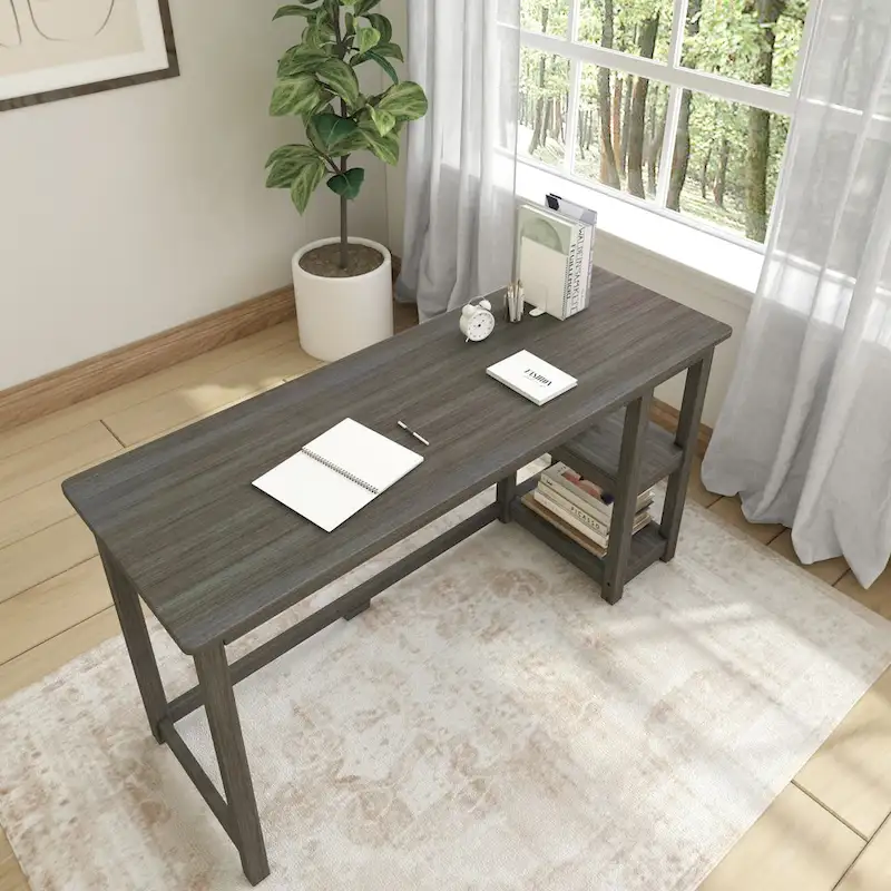 Computer Desk with Bookshelves - Wood Finish