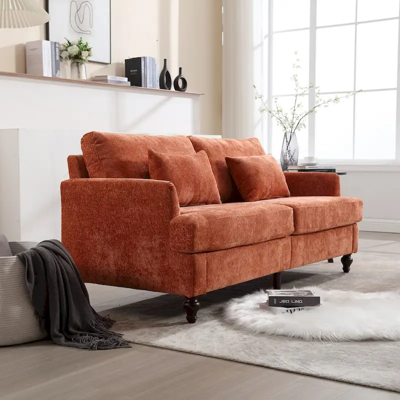 Modern Chenille Fabric Loveseat, 2-Seat Upholstered Loveseat Sofa