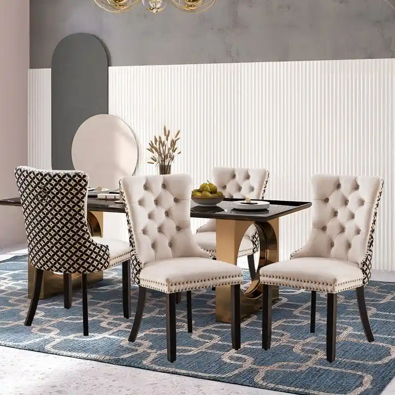 Solid Wood Velvet Upholstered Dining Chair Set of 4