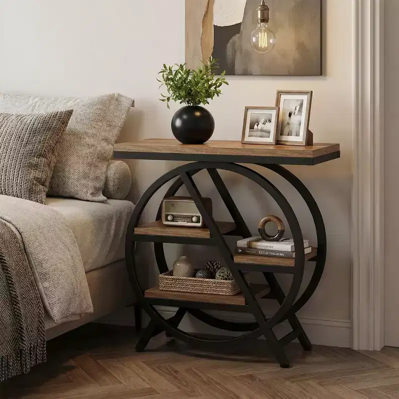 MAYEERTY 4-Tier End Table, Small Side Snack Table with Storage Shelves