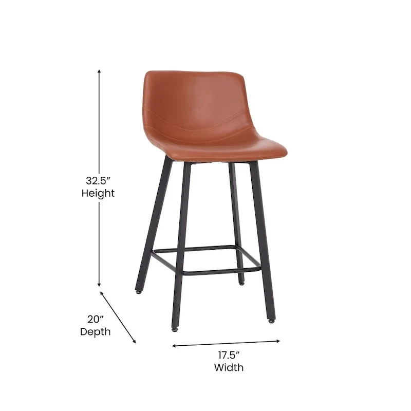 Set of 2 Armless Upholstered Metal Counter Stools