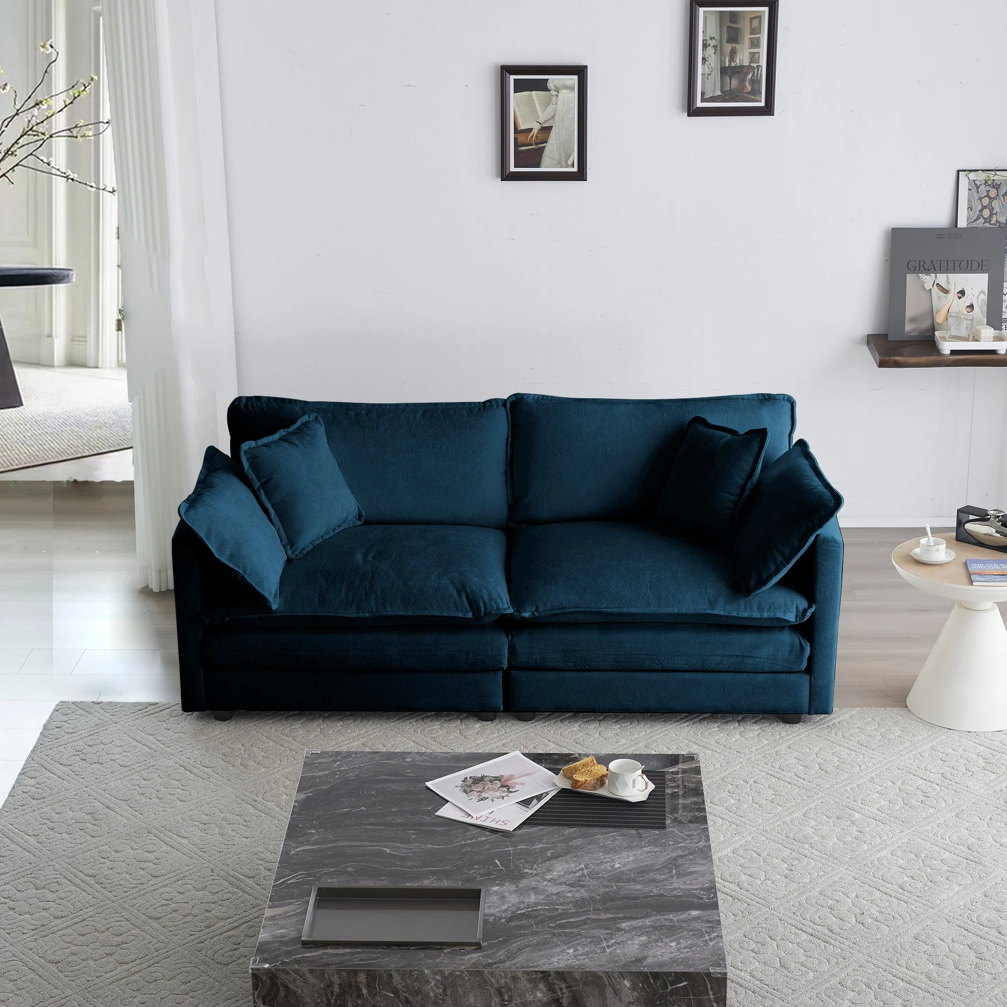 Walker Edison | Modern Chenille Cloud Loveseat Sofa Blue