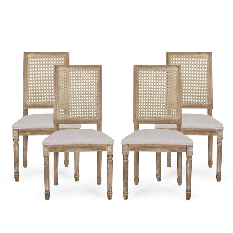 Regina Wood and Cane Upholstered Dining Chair (Set of 4) by Christopher Knight Home