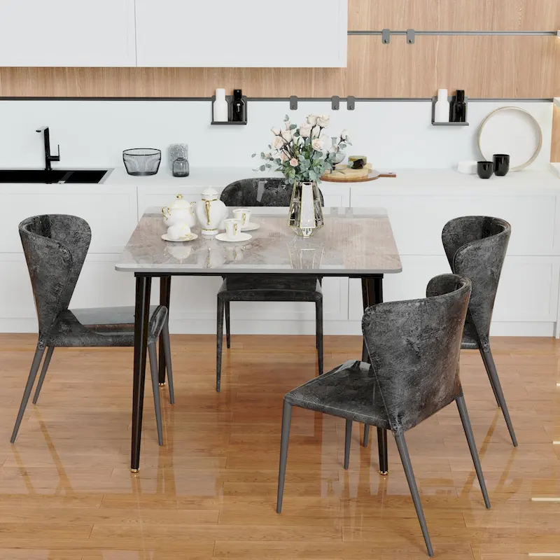 Modern Slate Kitchen Dining Table with Sintered Stone Top Metal Legs (Table Only) - 31.5x31.5x30 inch