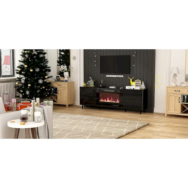 30 Recessed Electric Fireplace High Glossy TV Stand Combo Fireplace