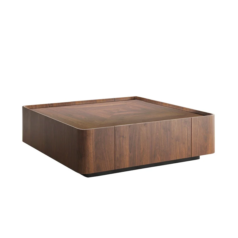 Mid-Century Modern Suqare Wood Finish Coffee Table with Drawers