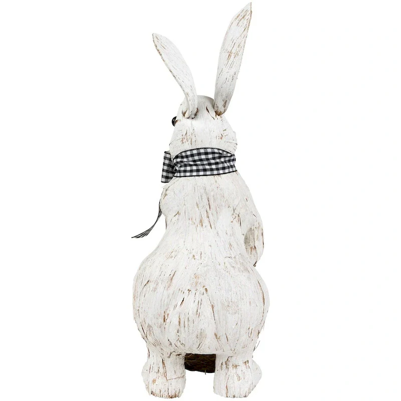 Rustic Rabbit with Easter Basket Standing Figure - 14  - Brushed White