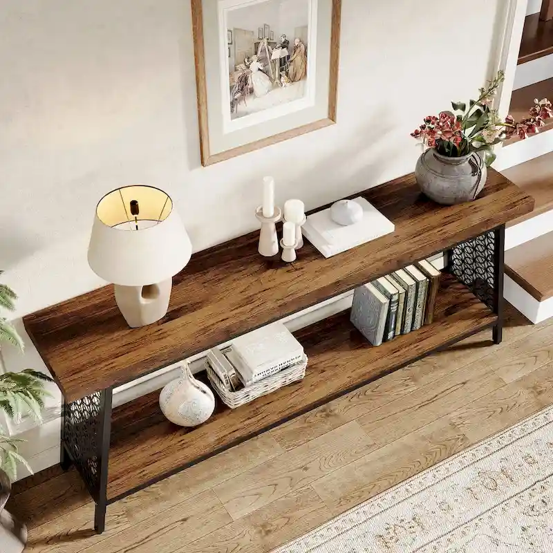 70.9 Console Table, 2-Tier Extra Long Sofa Table, Industrial Entryway Table