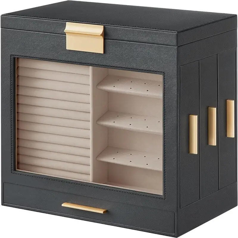 Jewelry Box with Glass Window - 6.1D x 10.3W x 12.6H