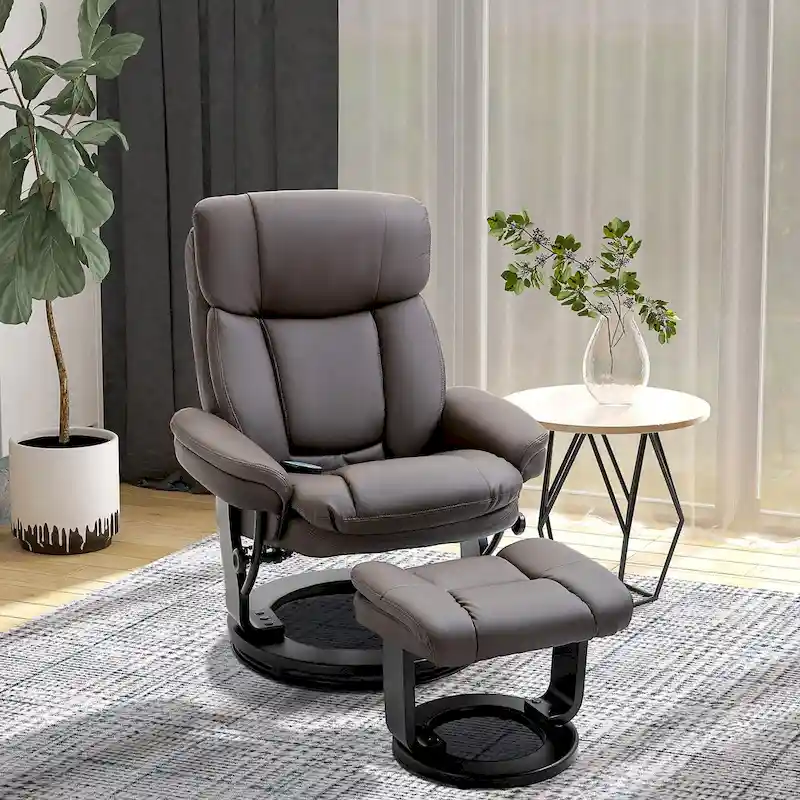 HOMCOM PU Leather Massage Recliner Chair with Ottoman Armchair