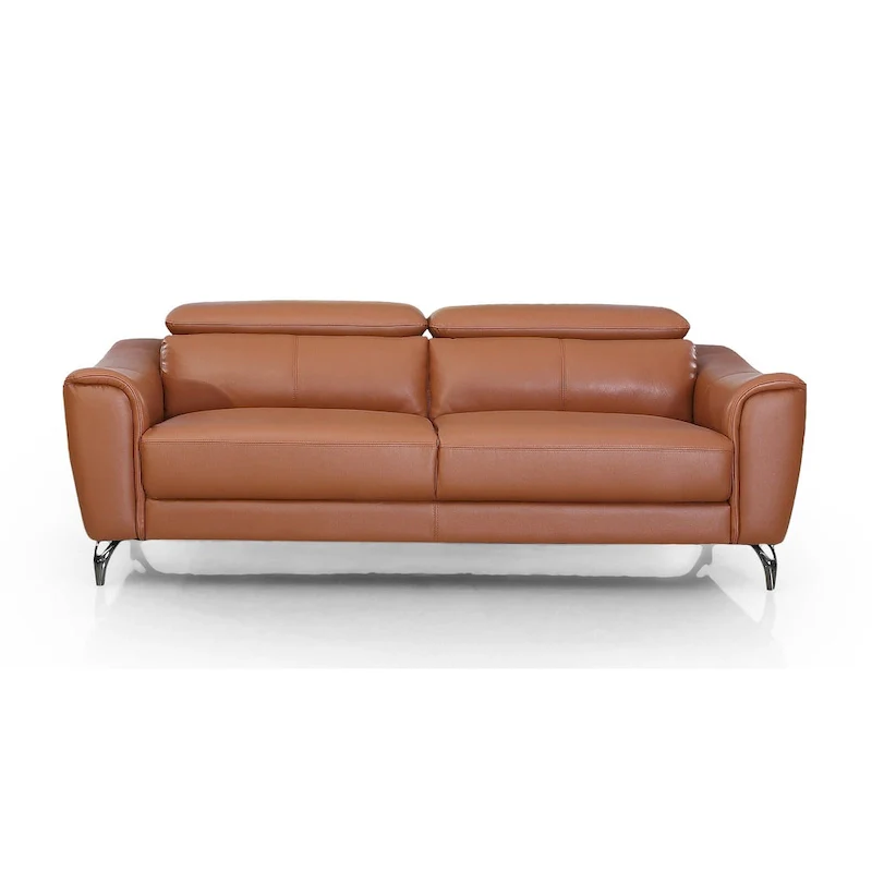Divani Casa Danis Modern Cognac Leather Brown Sofa