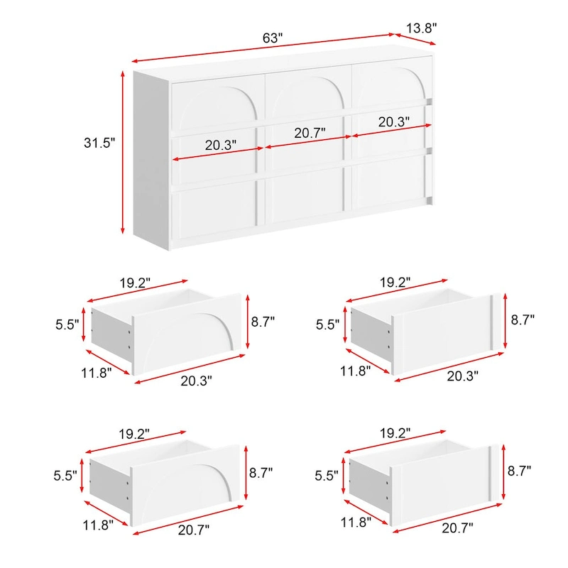 White 9-Drawer Chest of Drawers with Stylish Design and Anti-Tip Feature