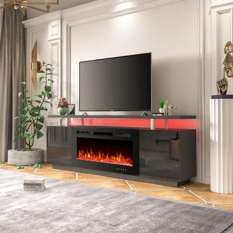 70 Fireplace TV Stand with 36 Electric Fireplace, TV Console for TVs up to 80 for Living Room, Black - 36