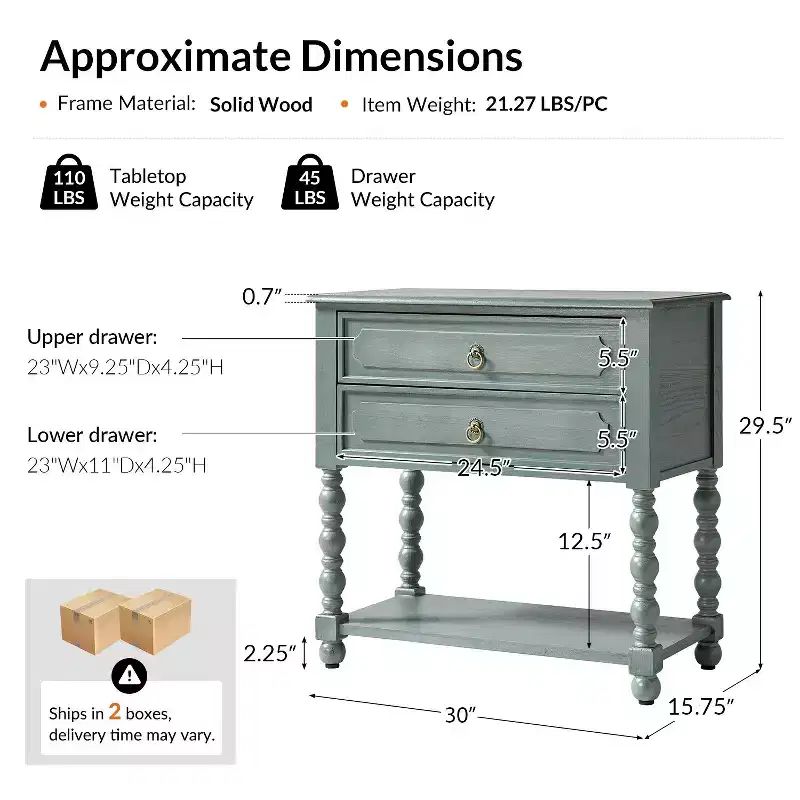 Jerardo 30 Tall 2-Drawer End Table with Built-in Charging Outlets Set of 2|ARTFUL LIVING DESIGNS