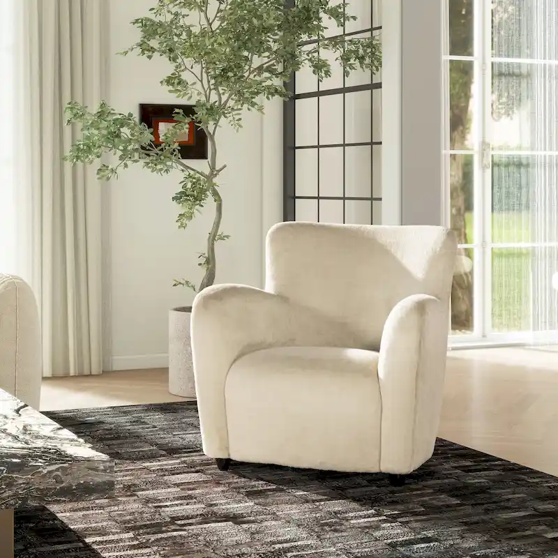 Wolffe 32  Transitional Faux Fur Upholstered Curved Arm Accent Chair